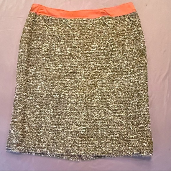 Etcetera by Carlisle Gold Chain Brown/Orange Tweed midi skirt Size 8/Medium $395 - Picture 6 of 11